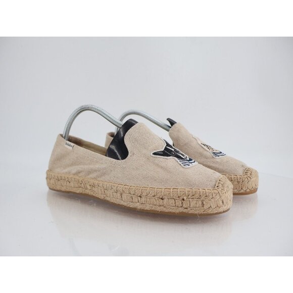 Soludos Teddy Gigi Canvas Espadrille 10 Beige French Bulldog Smoking Slipper - Picture 1 of 12